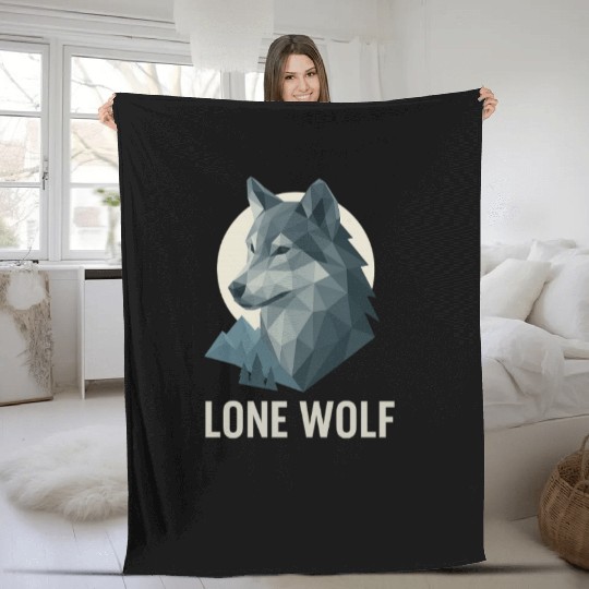 Lone Wolf – Geometric Wolf Head under Moon Wildern Fleece Blankets