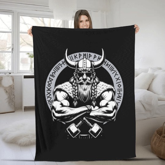 Viking Warrior Man Odin Thor Norman Walhalla Fleece Blankets