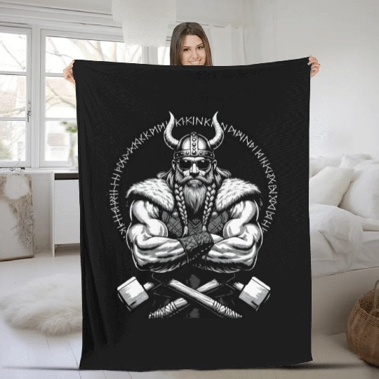 Viking Warrior Man Odin Thor Norman Walhalla Fleece Blankets