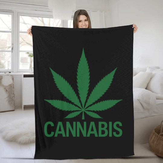 Cannabis Hemp Leaf Statement Green Look Fleece Blankets