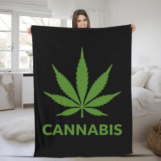 Cannabis Hemp Leaf Statement Green Look Fleece Blankets