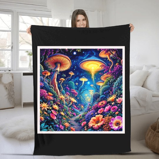 Mystic Bloom Forest Under Stars Fleece Blankets