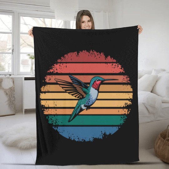 Retro Vintage Hummingbird Lover Nature Gifts Fleece Blankets