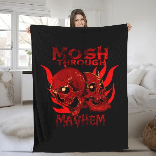 Mosh Through Mayhem Skull Design Fleece Blankets