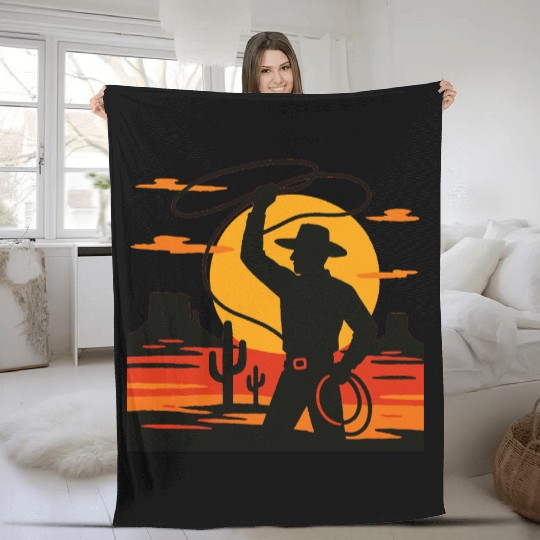 Lasso the Sunset Cowboy Fleece Blankets