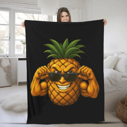Cool pineapple sunglasses muscles biceps fruit Fleece Blankets