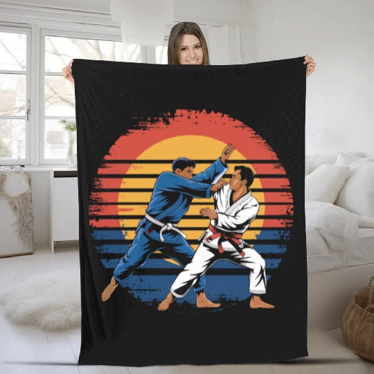 Retro Vintage Jiu Jitsu Martial Arts Grappling Fleece Blankets