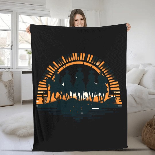 Western Cowboys at Sunset Fleece Blankets