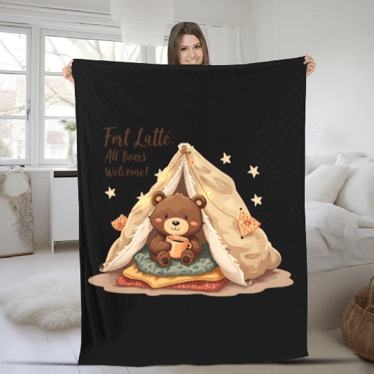 Fort Latte - Cute Bear Cub & Cozy Coffee Fun Fleece Blankets