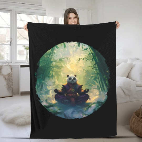 Panda Meditates In A Bright Bamboo Forest Fleece Blankets