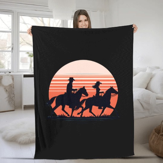 Equestrian Sunset Silhouette Fleece Blankets