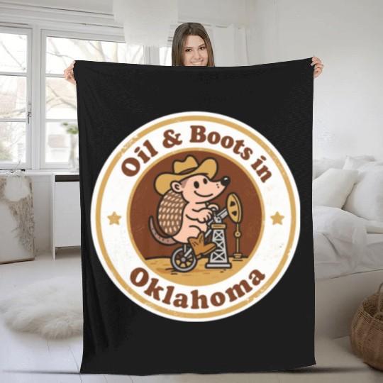 Oil Boots Oklahoma Vintage Artwork Fleece Blankets
