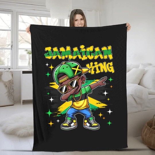 Jamaican King dabbing Jamaica Flag Pride for Kids Fleece Blankets