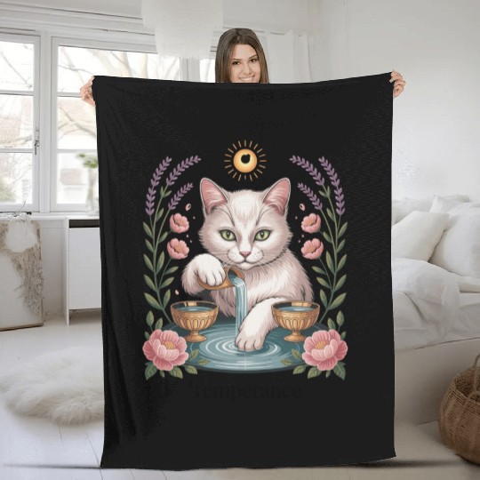 Temperance Tarot Cat Card Art Fleece Blankets
