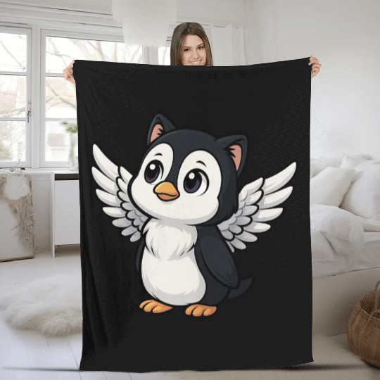 Cute penguin cat angel with cat ears holy Fleece Blankets