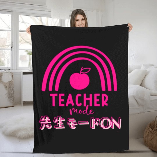 Teacher Mode Boho Apple Pink Fleece Blankets