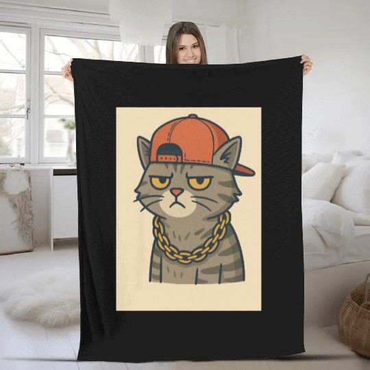 Urban Cat Gangster Illustration Fleece Blankets