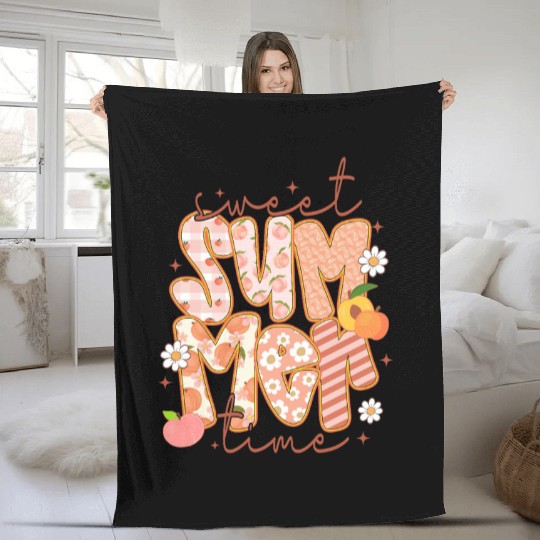 Sweet Summer Time Preppy Peach Fleece Blankets