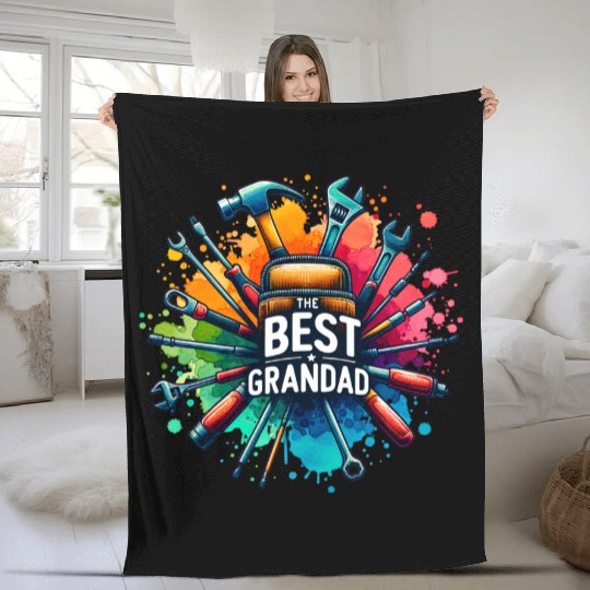 Best Grandad Ever tools design Fleece Blankets