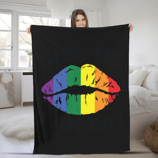 Gay Pride Kiss me i am gay Fleece Blankets