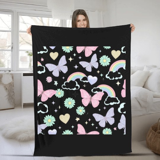 Whimsical Butterfly Garden & Stars Pattern Fleece Blankets