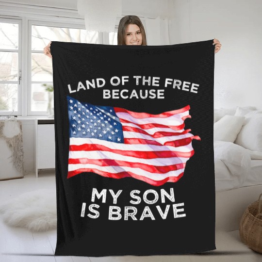 Land of the free because my son is brave USA Fleece Blankets