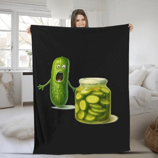 Funny Pickle Cartoon Cute Dill Pickle Jar Reaction Fleece Blankets
