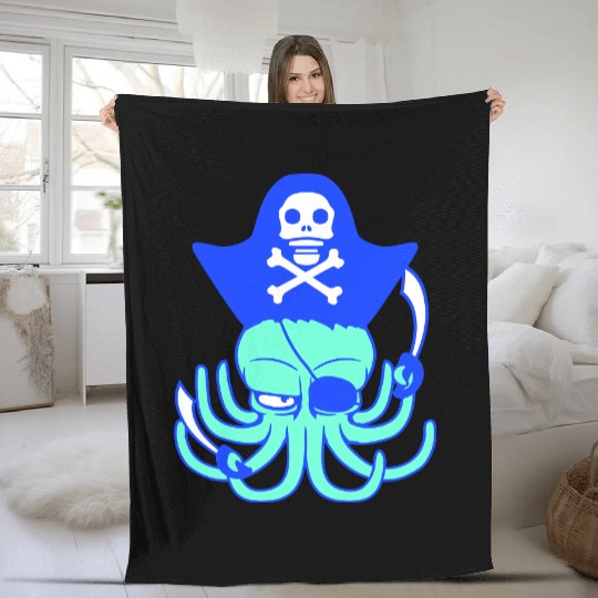 Octopus pirate crew captain sailor buccaneer sail Fleece Blankets