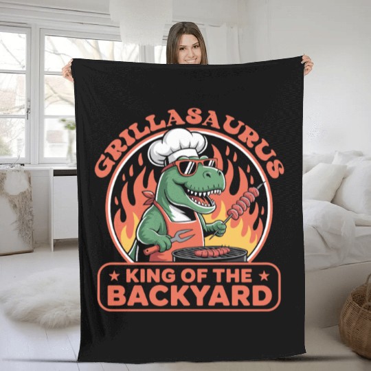 Funny Dinosaur BBQ Chef – Summer Grilling Fleece Blankets