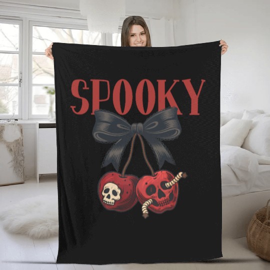 Spooky Skull Cherry Bow Halloween Fleece Blankets