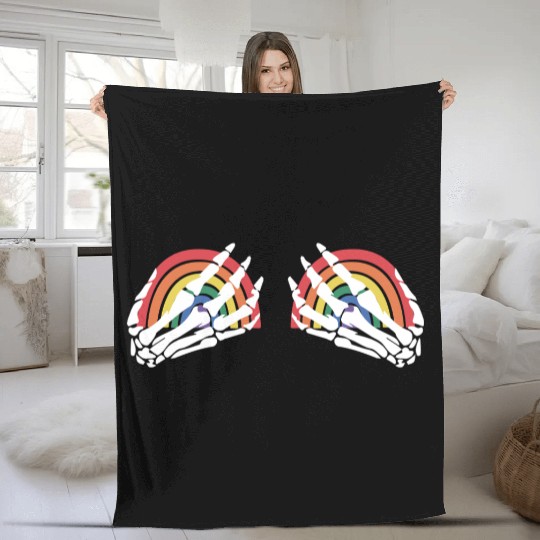 LGBTQ Skeleton Hand Rainbow Fleece Blankets
