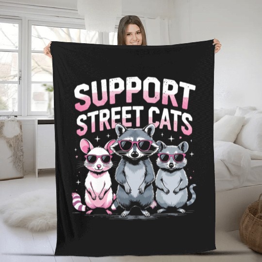 Support Local Street Cats Opossum Raccoon Fleece Blankets
