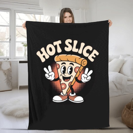 Hot Slice Pizza Retro Cartoon Fleece Blankets