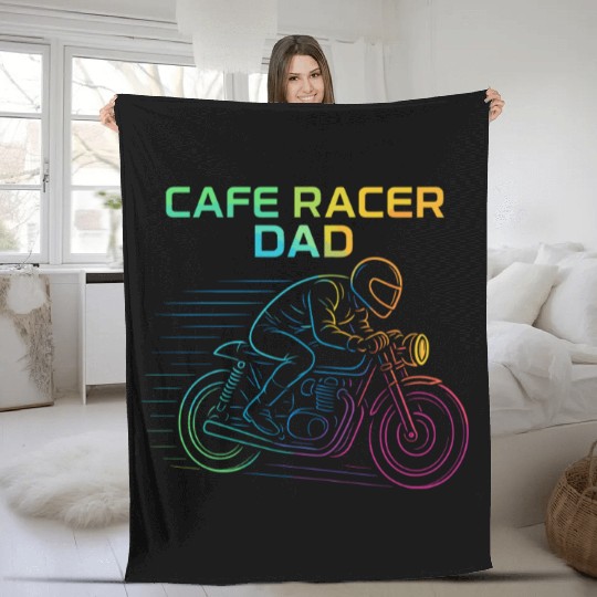 Cafe Racer Dad Vintage Motorcycle Line Art Biker Fleece Blankets
