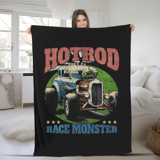 Hot Rod Monster Retro Race Fleece Blankets