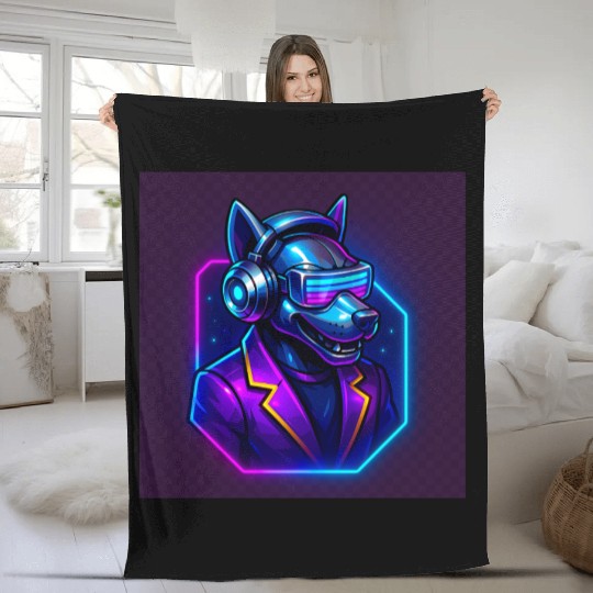 "Cyberpunk DJ Dog | Futuristic Style with a Doggy- Fleece Blankets