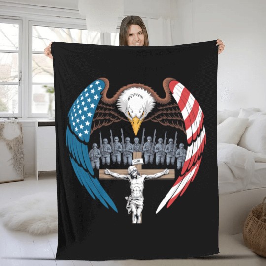 USA Cross Soldiers Eagle Fleece Blankets