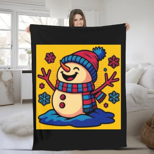 Smiling Pop Art Snowman Fleece Blankets