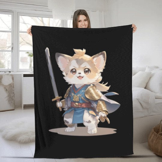 Dog Samurai General Fleece Blankets