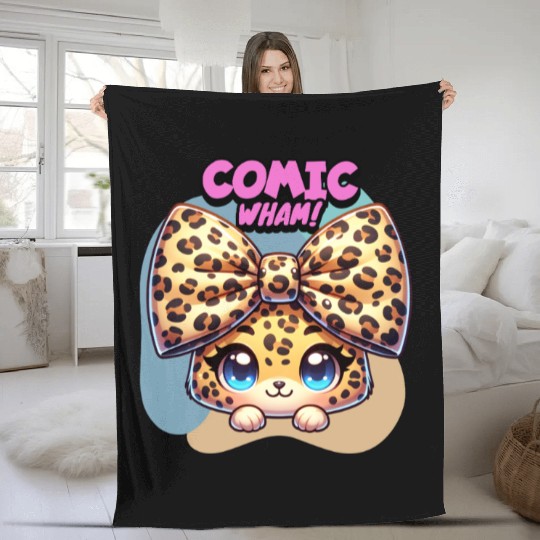 Comic Wham! – Cute Leopard with Giant Bow Fleece Blankets
