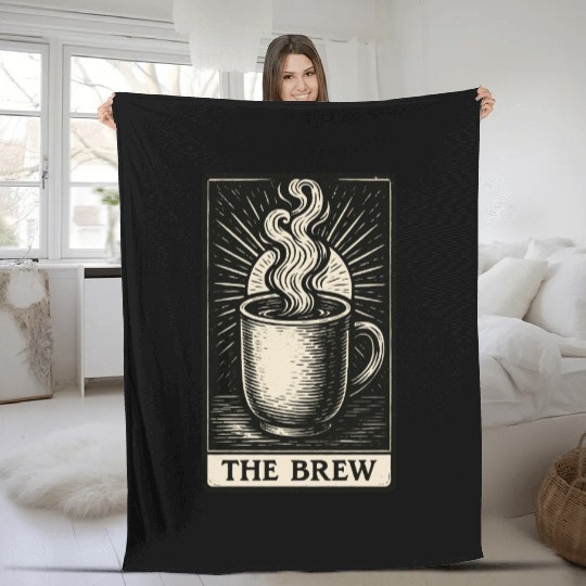 The Brew – Coffee Tarot Card in Vintage Ink Fleece Blankets