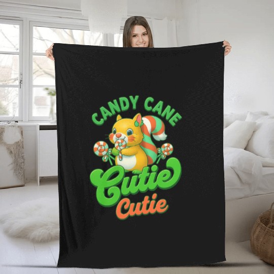 Candy Cane Cutie – Sweet Squirrel Holiday Design Fleece Blankets