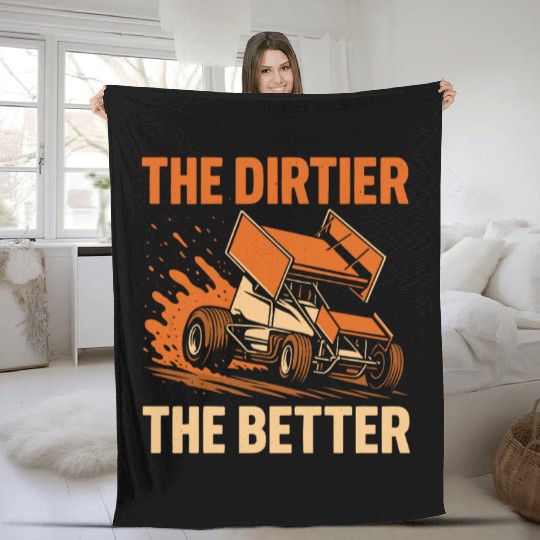Sprint Car Racing Dirt Track Speed Oval Race Fleece Blankets