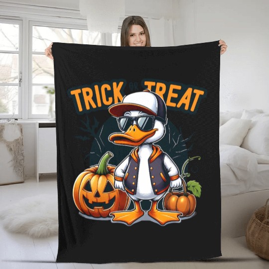 Halloween Trick Treat Duck Fleece Blankets