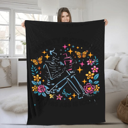 Anxiety is Chronic Funny Sarcastic Fleece Blankets