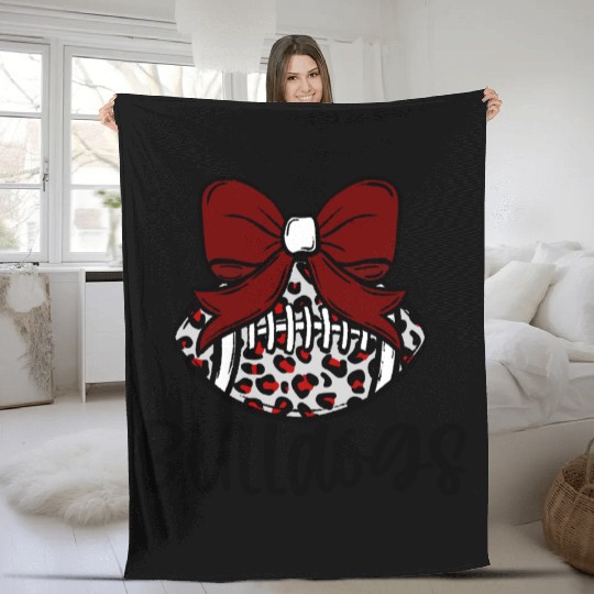 Coquette Bow Leopard Football Fleece Blankets