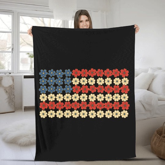 4th of July Flag Flower Fleece Blankets
