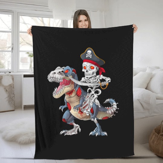 Halloween Zombie T rex Pirate Skeleton Trick Treat Fleece Blankets