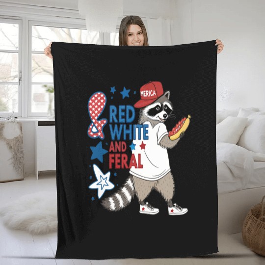 Red White and Feral Funny USA Fleece Blankets
