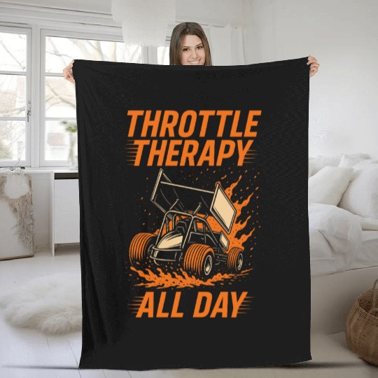Sprint Car Racing Dirt Track Speed Oval Race Fleece Blankets